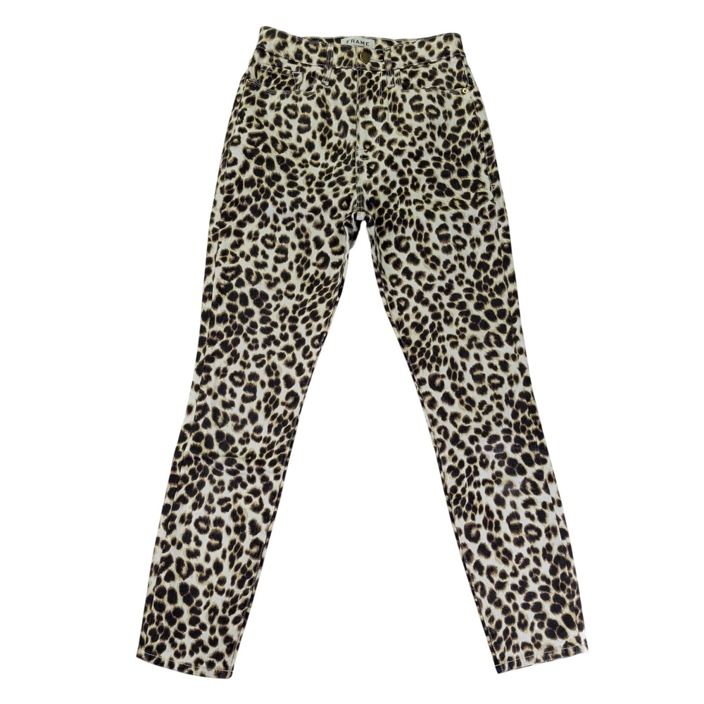 FRAME Ali High Rise Cigarette Jeans Leopard Print Beige Women's‎ 25 Skinny Mob